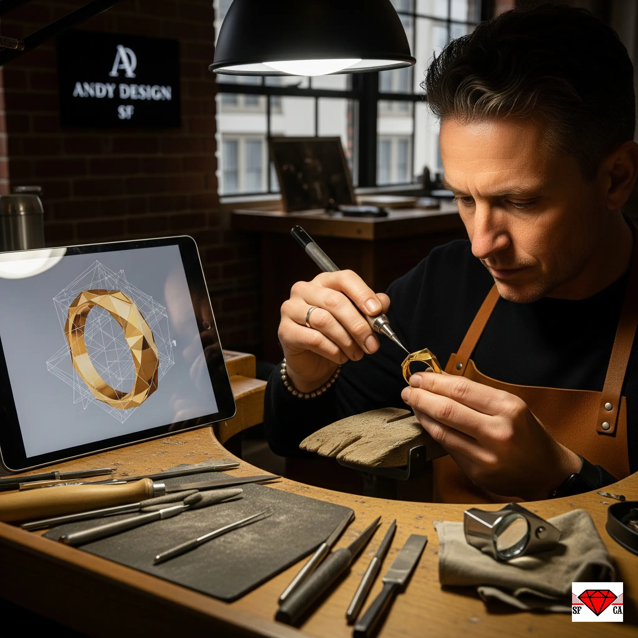 Expert bespoke gold ring refining San Francisco - Andy Design SF technically superior craftsmanship blending 3D CAD modeling with traditional hand-finishing for unique custom jewelry designs